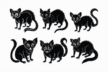Set of aye aye animal vector illustration.