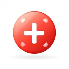 Fototapeta premium A glossy red circular button adorned with a bold white plus sign, symbolizing addition or positivity.