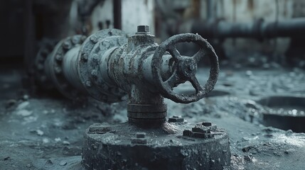 Fototapeta premium Rusted metal valve and pipe fixture showing old machinery