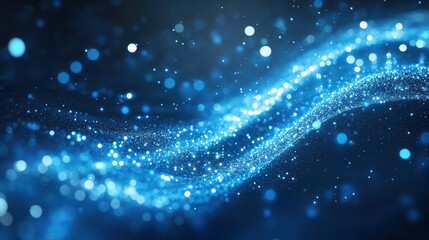 Fototapeta premium Blue particle wave abstract background, digital art
