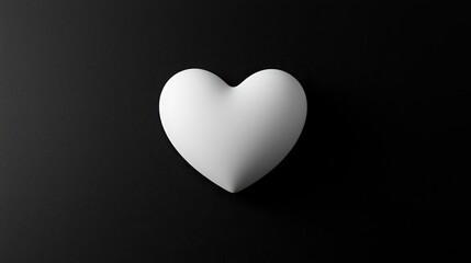 White heart shape on black background, symbolizing love and emotion. Ideal for Valentine's Day, healthcare, greeting cards, and romantic concepts.