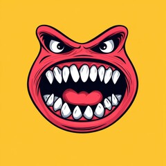 Angry cartoon face with sharp white teeth and intense expressive features on a vibrant yellow background.