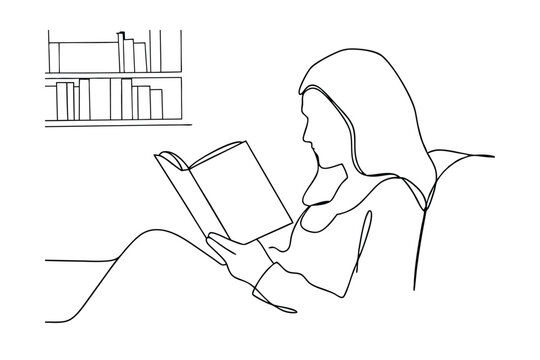 recommend clip art: Woman Reading Book in Chair, Line Art, Bookshelf, Cozy, Home, Relaxation, Knowledge, Literature, Stu