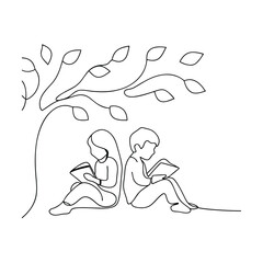 Children Reading Books Underneath a Trees Shade, Outdoor Learning