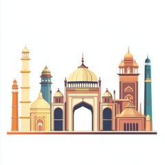 Colorful illustration of traditional Indian architecture with domes and minarets.