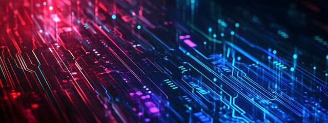 Fototapeta premium Digital technology background with glowing digital data and circuit board patterns 