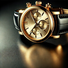 Luksusowy złoty zegarek &ndash; eleganckie zbliżenie na czarnym tle