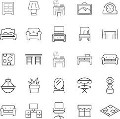 Furniture line icons set. isolated on transparent background Kitchen, bedroom, sofa table, 