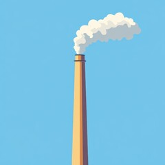Illustration of a tall industrial chimney emitting white smoke against a clear blue sky.