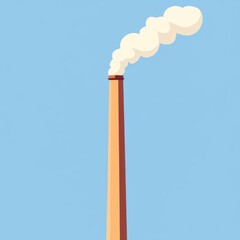 A tall factory chimney emitting white smoke against a clear blue sky.