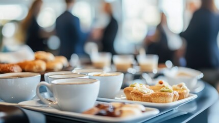 Breakfast Buffet with Drinks and Pastries with Blurred People