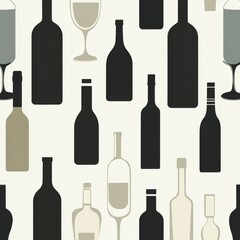 Stylized silhouette pattern of various wine bottles and glasses in neutral tones.