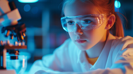Smart Schoolgirl Using Microscope in STEM Classroom Environment