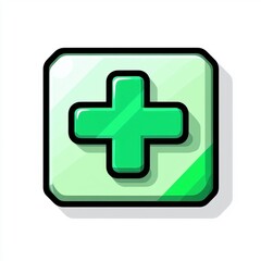 Obraz premium A glossy, green medical cross icon on a white background, symbolizing health and care.