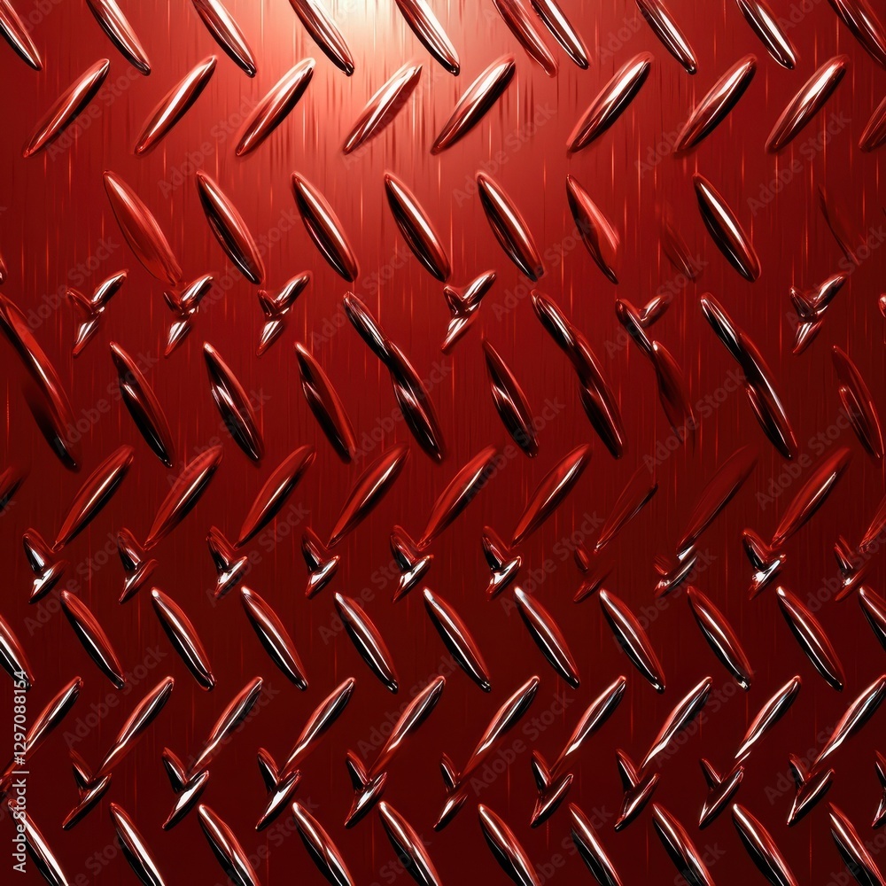 Poster shiny red metallic surface with raised diamond pattern, creating a dynamic and bold visual effect.