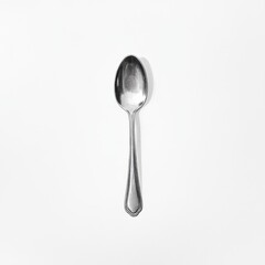 A sleek silver spoon placed on a light background, highlighting its elegant design and shiny surface.