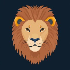Fototapeta premium Stylized illustration of a lion's head with a majestic mane on a dark background.