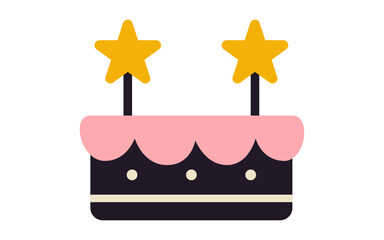 Vector simple cute happy birthday cake with stars. Childish celebration sweet food clipart. Festive modern cake in flat design.