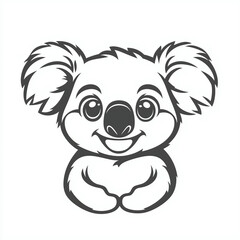 Fototapeta premium Adorable Koala Cartoon Illustration: Black and White Vector Design for Cute, Child-Friendly Art Prints
