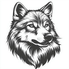 Black and White Wolf Illustration - Detailed Canine Artwork for Tattoos and Prints