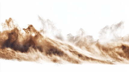 A billowing mix of sandy smoke and fine dust particles forming a windblown desert storm. A realistic vector illustration featuring airborne sawdust and drifting dirt particles. PNG format