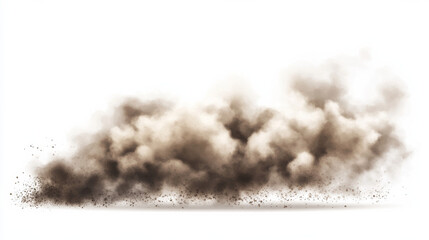 A dense dust cloud filled with fine particles of dirt, cigarette smoke, smog, soil, and sand, floating against a white background. Realistic vector illustration