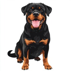 Fototapeta premium A cheerful Rottweiler sitting proudly, showcasing its glossy black and tan coat.
