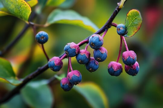Fresh blue berries hanging from a tree branch, great for food or decoration
