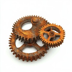 Rusty gears in varied sizes, showcasing intricate mechanical design and aged metal textures.