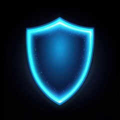 Fototapeta premium A glowing blue shield icon set against a black background, symbolizing protection and security.