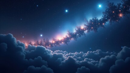 Countless suspended sparks of starlight swirl in an endless dance, held aloft Vector Art by unseen cosmic forces, casting a soft, celestial glow across the void.