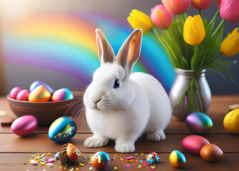 easter bunny with easter eggs