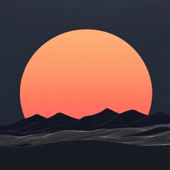 Fototapeta premium A stunning sunset over silhouette mountains, with a vibrant orange sun casting warm hues across the horizon.