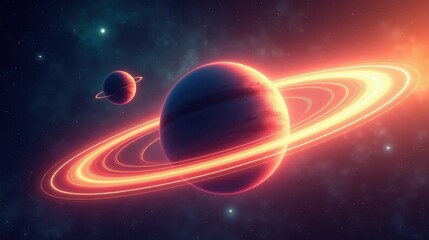 A surreal binary planet system, with two celestial bodies orbiting each other in a perfect dance, their glowing atmospheres merging in a vibrant energy ribbon, captured in Vector Art.