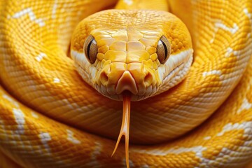 Fototapeta premium A detailed view of a yellow snake's face, ideal for use in educational or scientific contexts