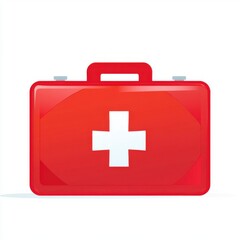 Obraz premium A bright red first aid kit with a white cross symbol, symbolizing safety and emergency preparedness.