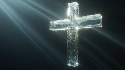 Illuminated Clear Cross on Dark Background