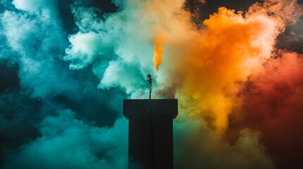Dramatic Speech Podium in Colorful Smoke
