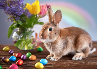 easter bunny with easter eggs