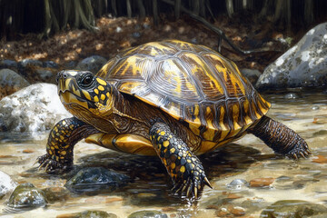Fototapeta premium A detailed hand-drawn illustration of a box turtle in a natural setting