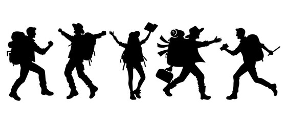 Happy traveler silhouette black filled vector Illustration icon