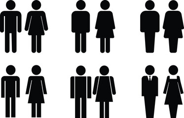 Restroom door bathroom icon pictograms set Woman and man public toilet vector signs, female and male hygiene washrooms symbols,