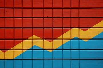The colorful graph illustration is painted on wooden blocks of wall