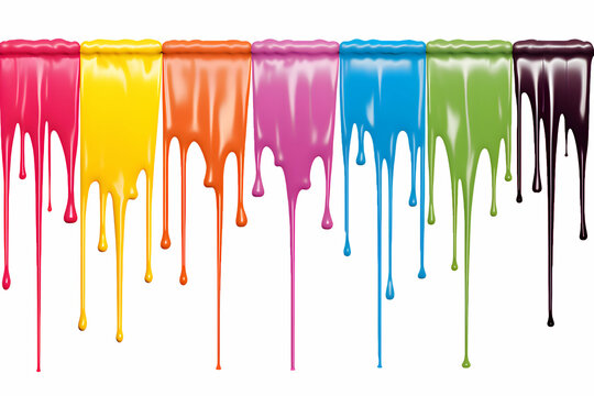 Rainbow colors dripping down on white background