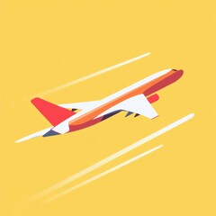 Naklejka premium A stylized illustration of an airplane flying high against a vibrant yellow backdrop.