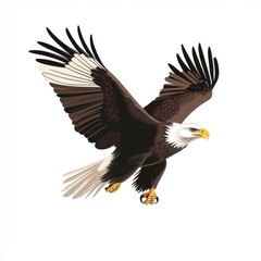 Naklejka premium A majestic bald eagle soaring through the sky with its wings fully spread, showcasing its powerful presence.