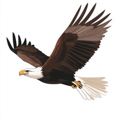 Obraz premium A majestic bald eagle soaring gracefully through the sky with its wings fully extended.