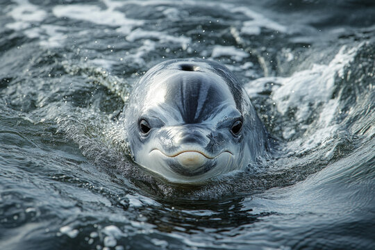 A harbor porpoise (Phocoena phocoena) in the ocean, detailed and natural, marine theme.