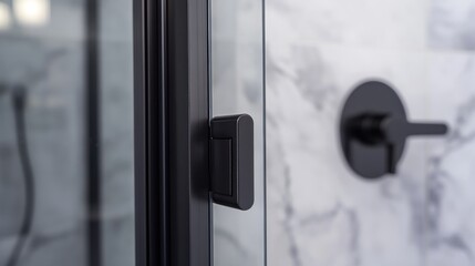 Shower Door Handle and Valve with Marble Tile Background
