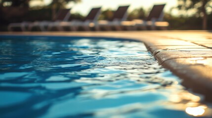 Obraz premium Swimming Pool Water and Edge with Loungers in Background